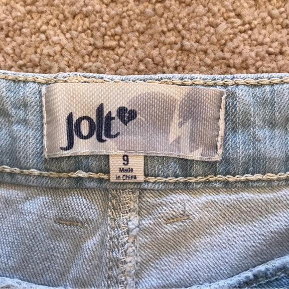 Jolt Distressed Denim Shorts Size 9 Light Blue Pearl Detail Embroidered Cross - Picture 10 of 14